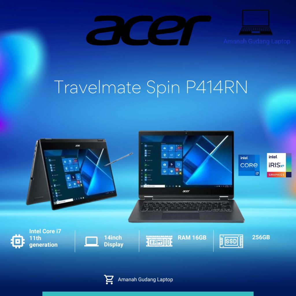 Laptop Acer travelmate 414RN Core i7 gen 11 Ram 16GB SSD 256GB Touchscreen mulus original bergaransi