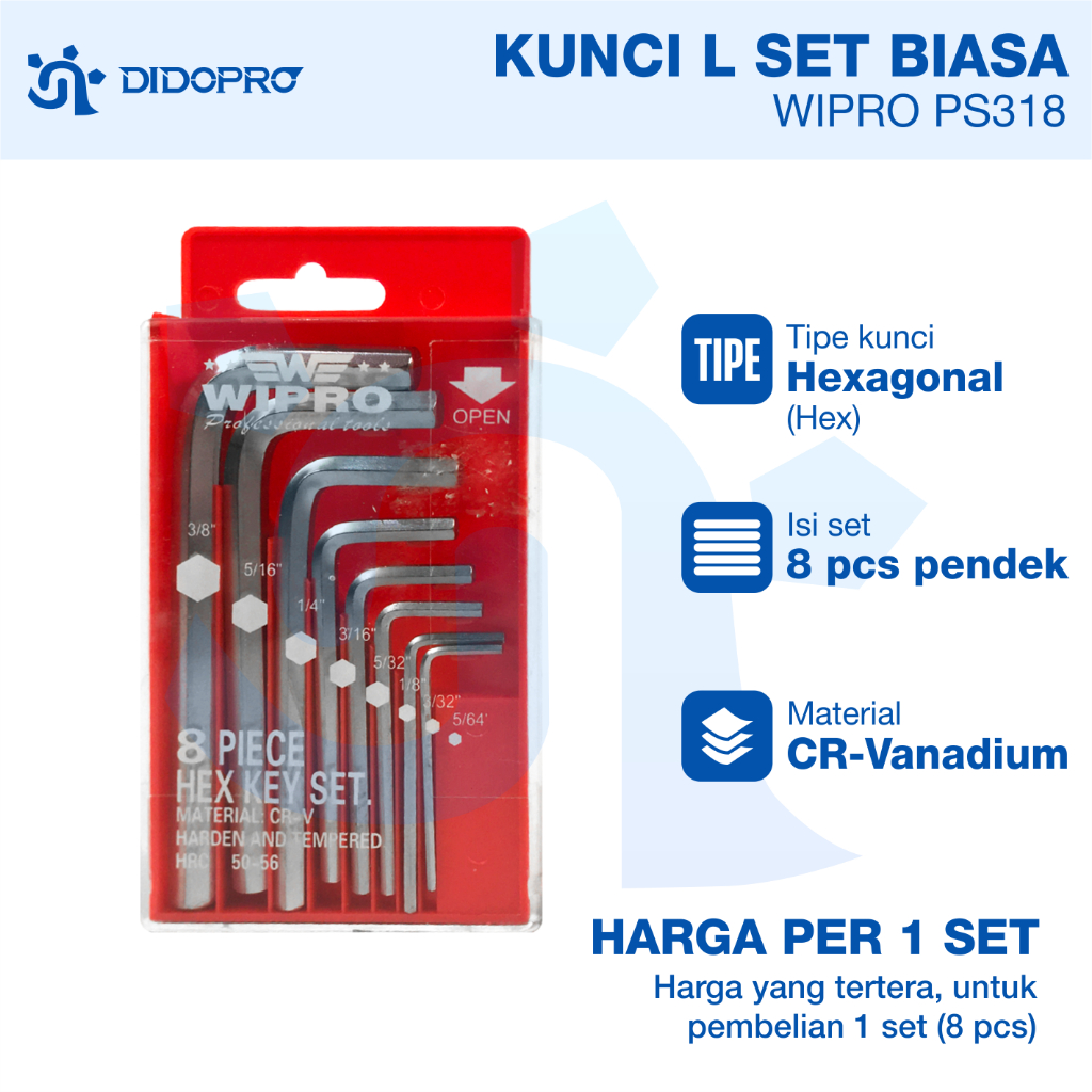 Kunci L set 8 pcs Inchi WIPRO