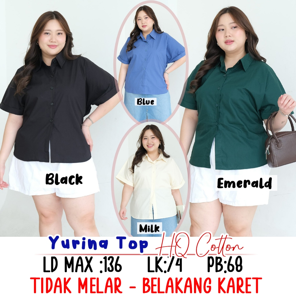 BIGSIZE JUMBO - YURINA TOP ATASAN KEMEJA HEM JUMBO LD 130  OVERSIZE WANITA BIG SIZE POLOS KANTOR KUL