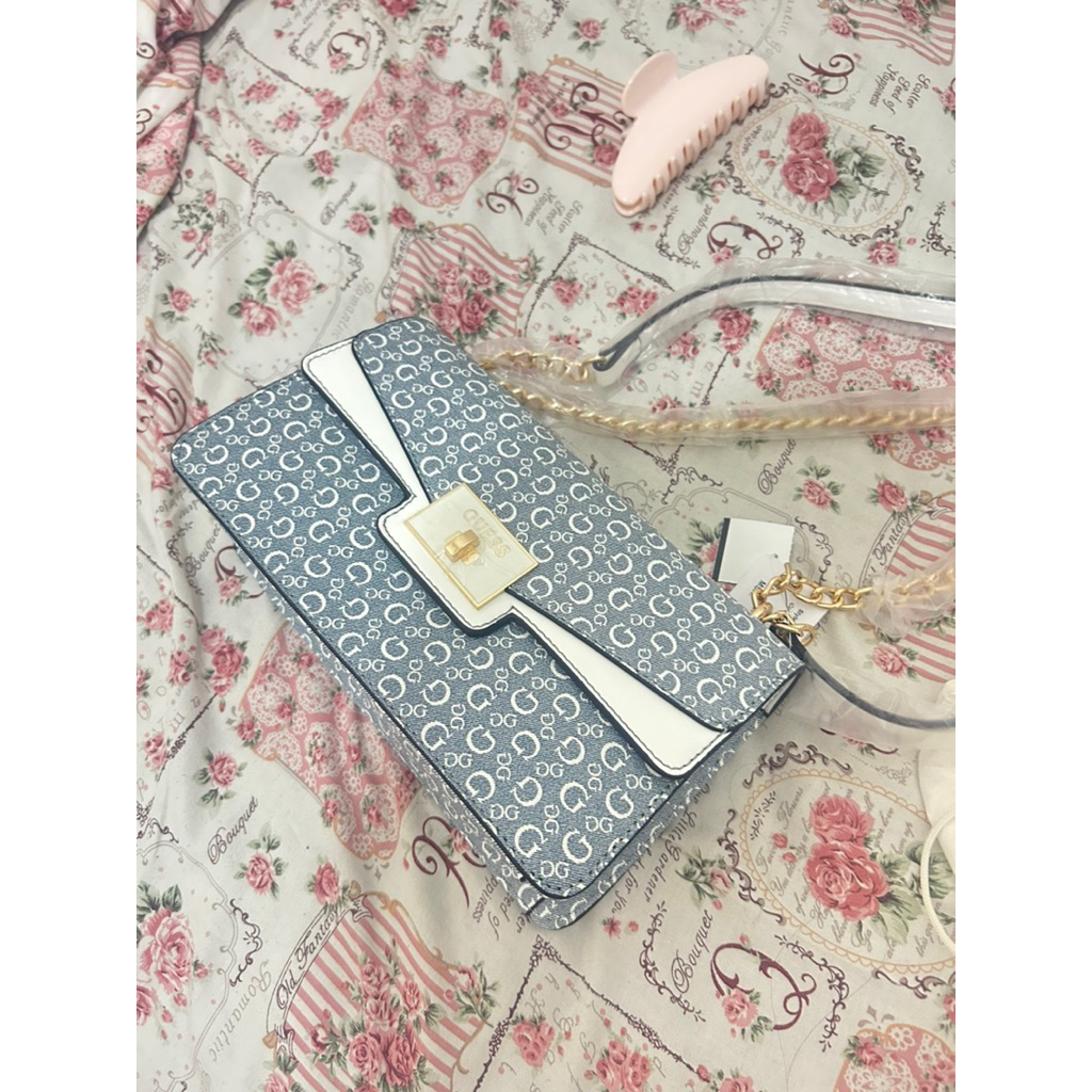 ALYSA CONVERTIBLE CROSSBODY / SHOULDER BAG FLAP - TAS DENIM GUESS ORIGINAL WANITA