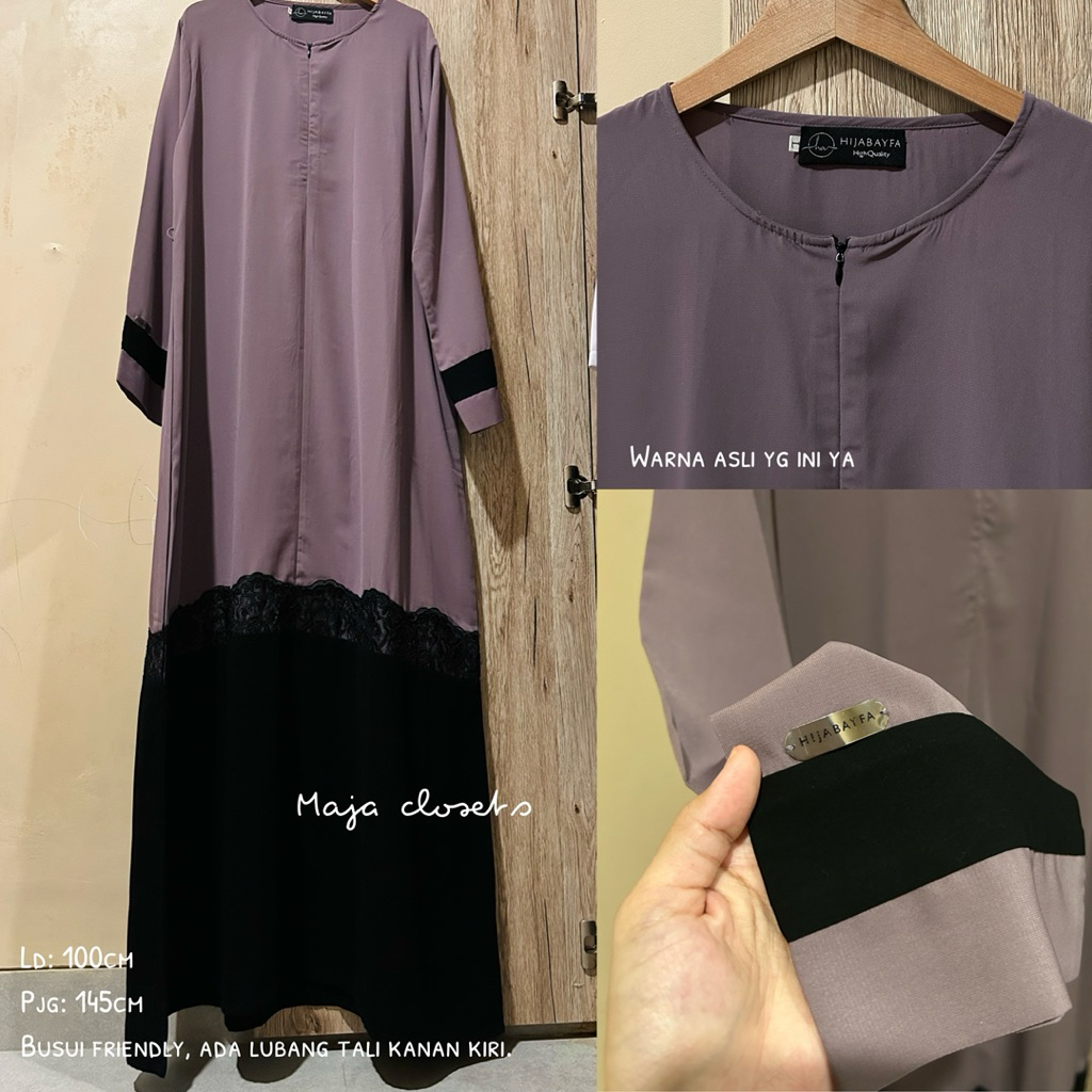 pl abaya like new mauve jetblack mix brukat warna mauve