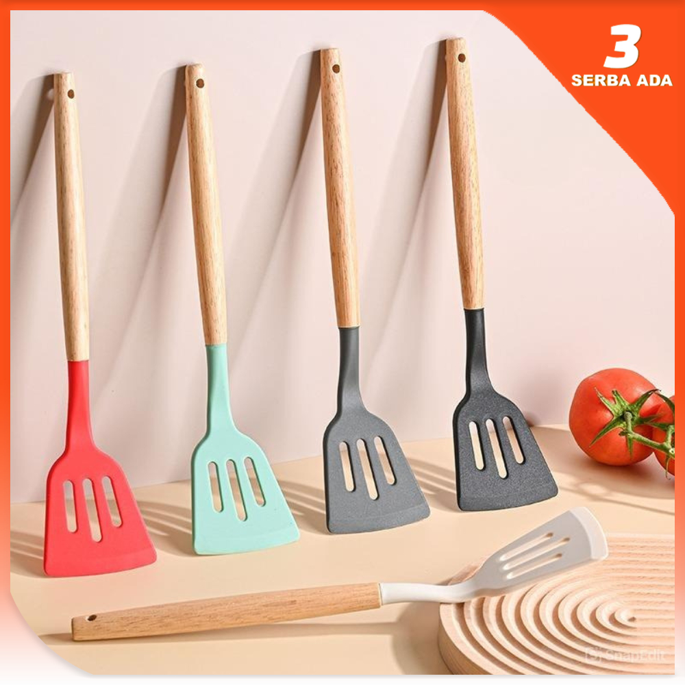 Sodet Silikon Gagang Kayu / Sodet Silikon Tahan Panas / Spatula Silikon Tahan Panas / Sutil Silikon 