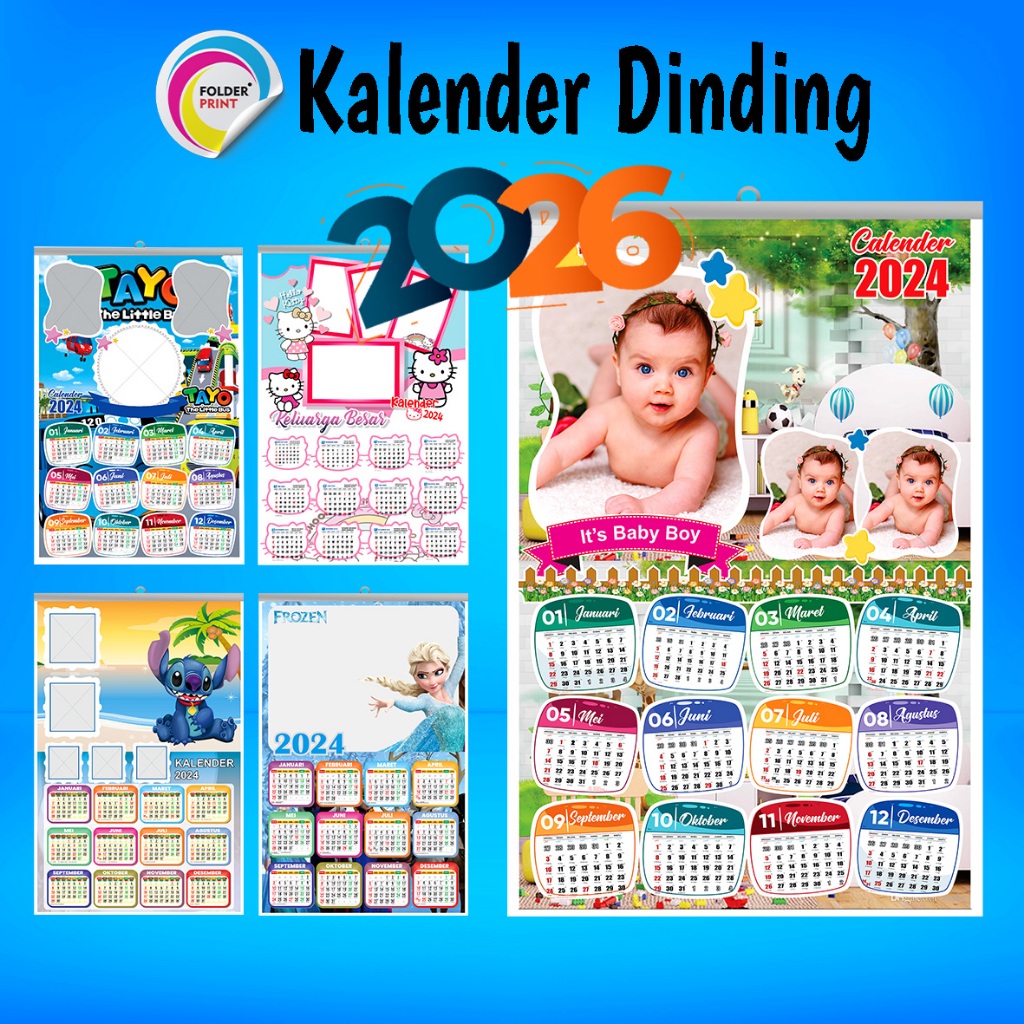 Cetak Kalender Custom Dinding Foto Karakter Free Design Art Karton 260 Gsm