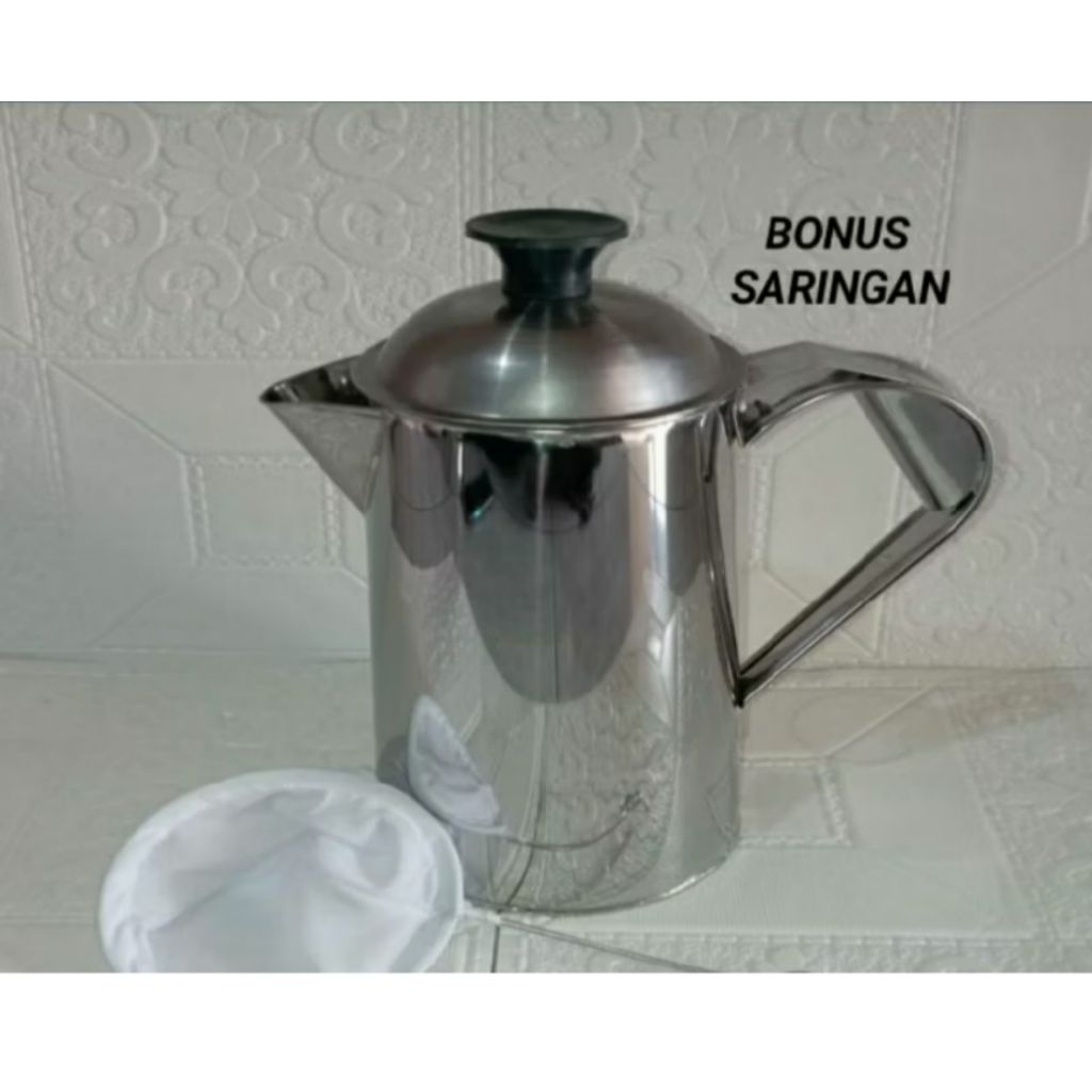TEKO THAI TEA/TEKO TEH TARIK/TEKO STAINLESS 1 LITER MONCONG PENDEK+SARINGAN