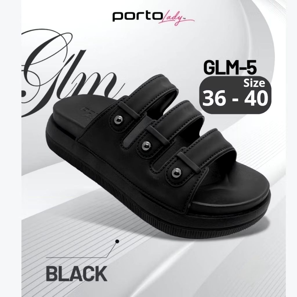 Porto Lady GLM 5 Sandal Wedges Sandal wanita Sandal Nyaman Sandal Hitam Sandal Empuk