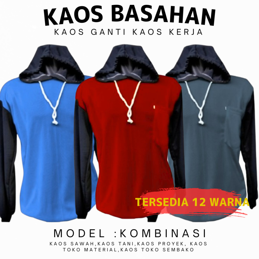 Kaos Sawah Kaos Proyek Lengan Panjang Kupluk Ada Kantong Saku