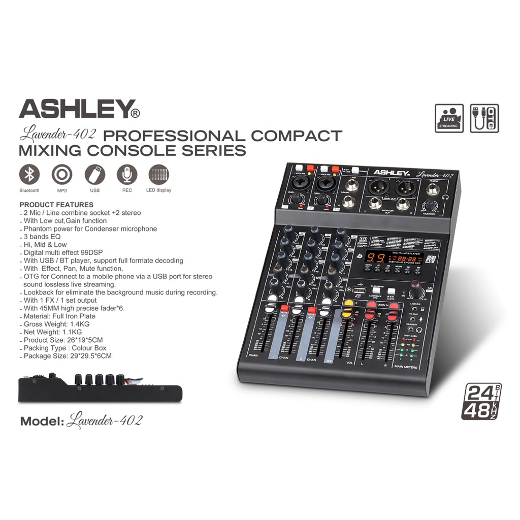 Mixer Ashley Lavender-402 {4 Channel (2 Mono 2 Stereo)}