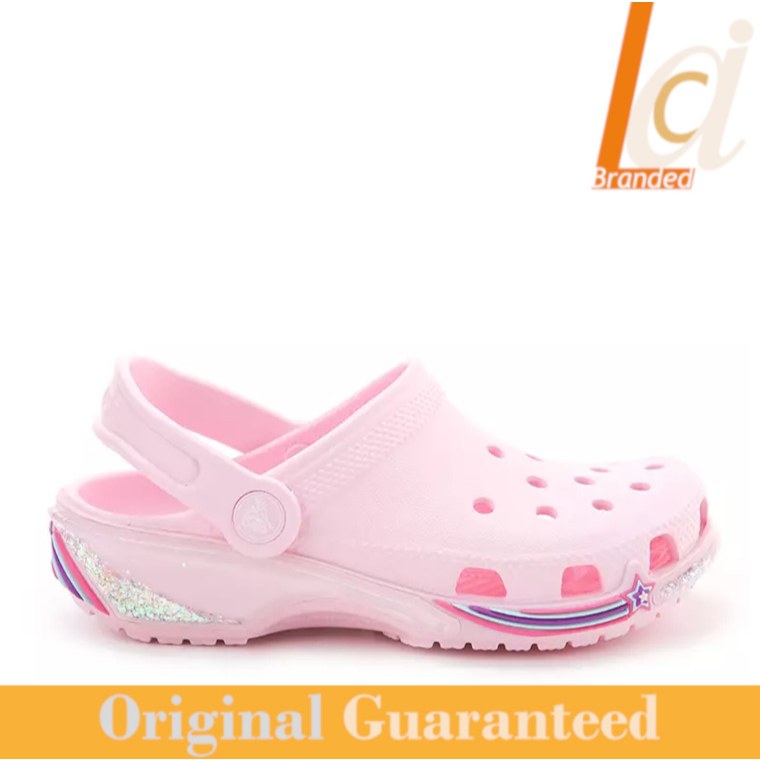 Sandal Clog Anak Perempuan CROCS Classic Star Sparkle Original - Pink Milk