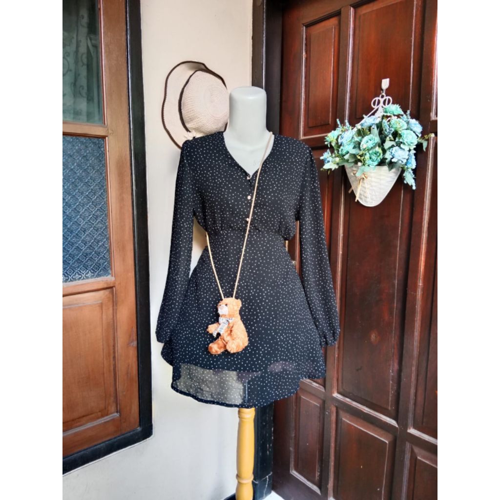 dress mini vintage korea lengan panjang