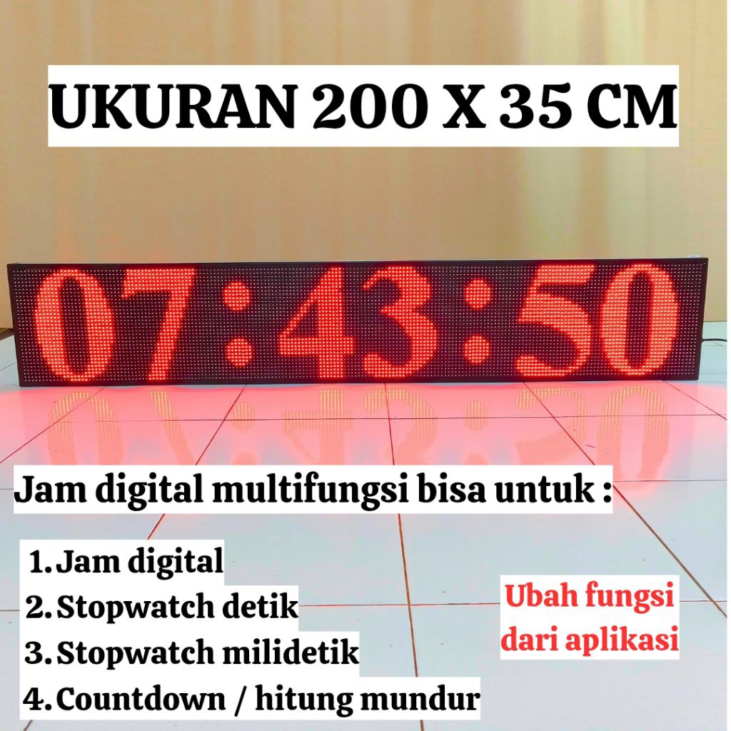 Jam digital led besar ukuran 200 x 35 cm jam digital multifungsi stopwatch countdown / hitung mundur