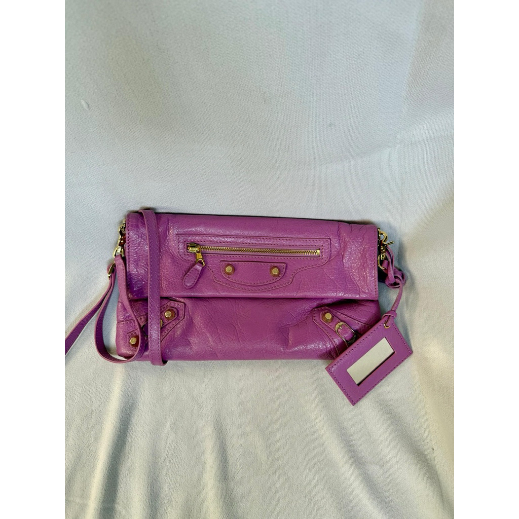 Preloved Balenciaga Giant Gold Envelope Clutch with Strap Purple