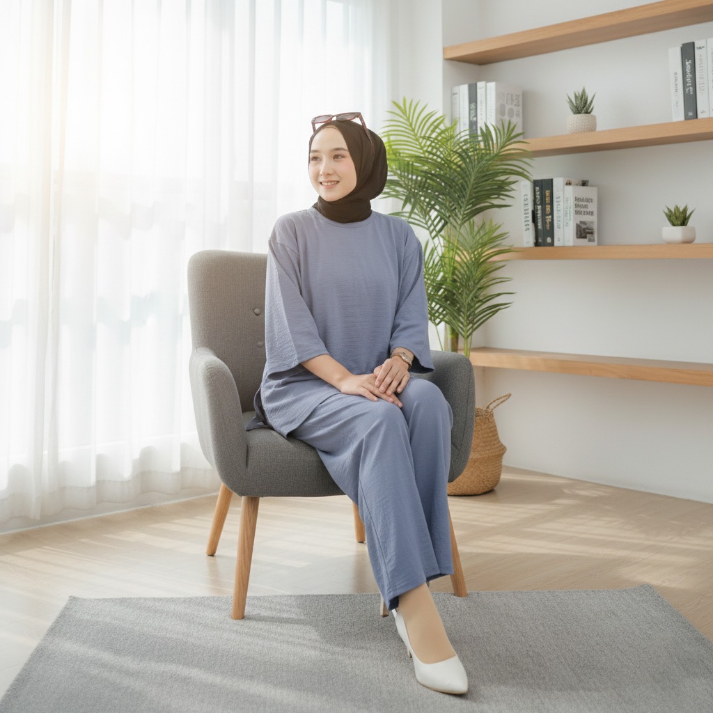 Setelan Tunik Wanita Polos One Set Jumbo