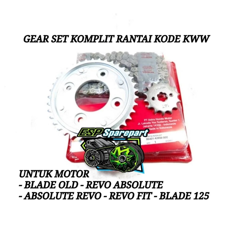 GEAR SET + RANTAI MOTOR BLADE REPSOL REVO ABSOLUTE REVO FIT FI SUPRA X 125 FI KWW