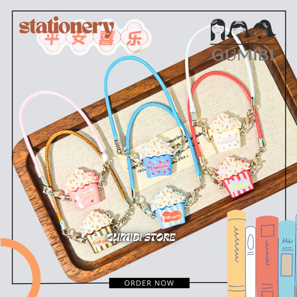 GANTUNGAN KUNCI RESIN TALI SELEMPANG POPCORN KEYCHAIN KEYRING GANTUNGAN TALI HP HANDPHONE MOTIF POPC