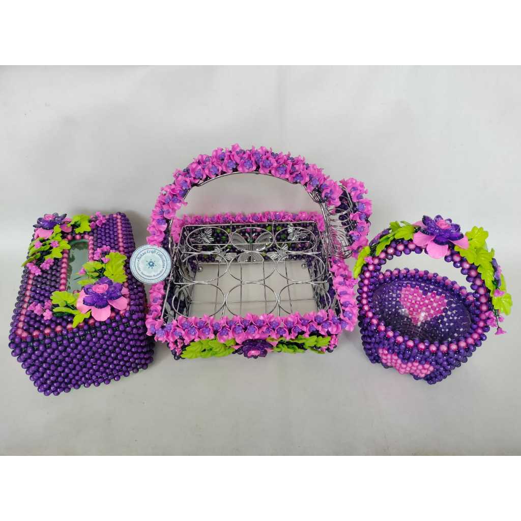 1 SET KERANJANG AIR MINERAL LUBANG 9, WADAH PERMEN, TEMPAT KOTAK TISU KOMBINASI WARNA PINK DAN UNGU