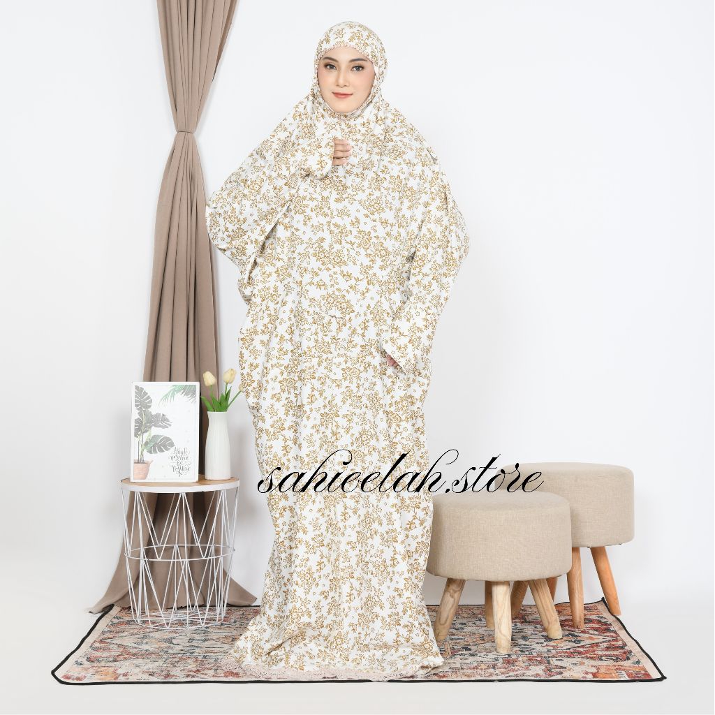 SAHIEELAH_Mukena Terusan Katun Foil Mukena Lajuran Renda Bawah