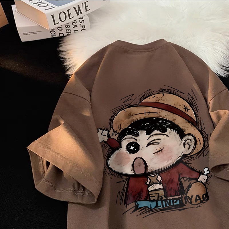 Forteid T-Shirt Washed Oversize Kaos Oversize Wanita Kartun Lucu Hamburg Crayon Shin-chan Motif Graf