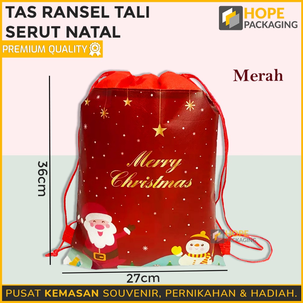 Tas Spunbond Ransel Serut Natal/ Goodie Bag Natal Anak/ Kado Hadiah Natal/ Tas Ransel Serbaguna/ Tas