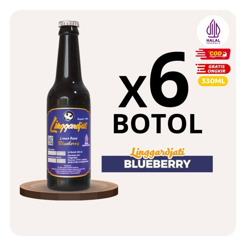 [6PCS] Limun Linggardjati Blueberry 330ml | Linggardjati Halal Termurah