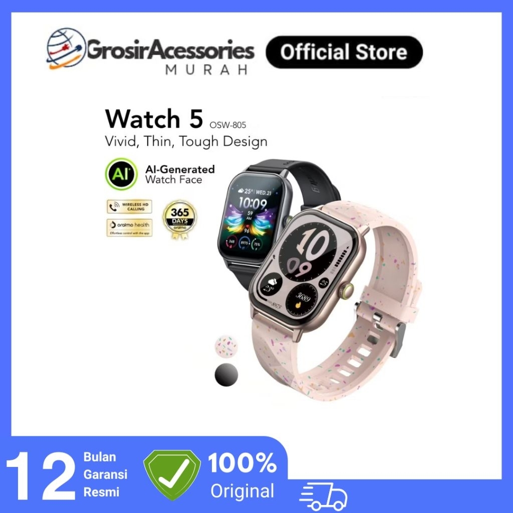 Oraimo Watch 5 Jam Tangan Pintar Smartwatch OSW- 805 Layar 2.01" Bluetooth Tahan Air Debu LayarMonit