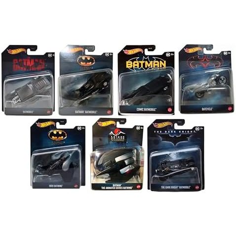 Hot Wheels DC Batman 7Car DieCast Collector Set Includes Batmobiles, Batcycle & Batwing
