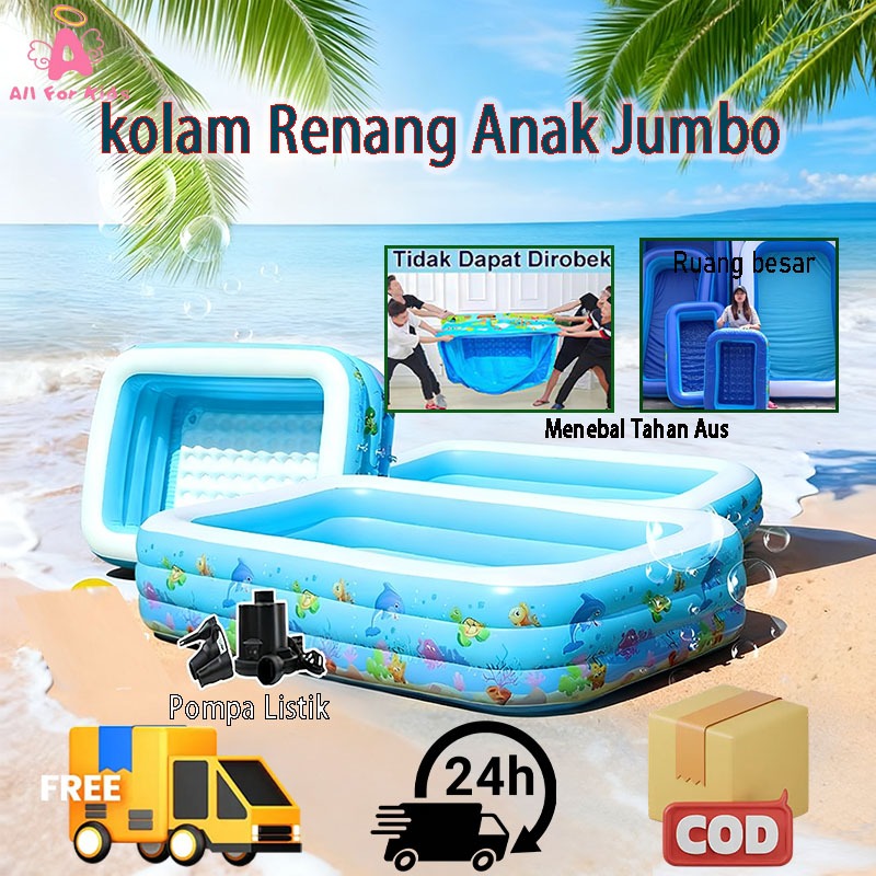 Portable Kolam Renang Anak Jumbo 3 Ring Kolam Bola Bak Mandi Anak Renang Inflatable Swimming Pool