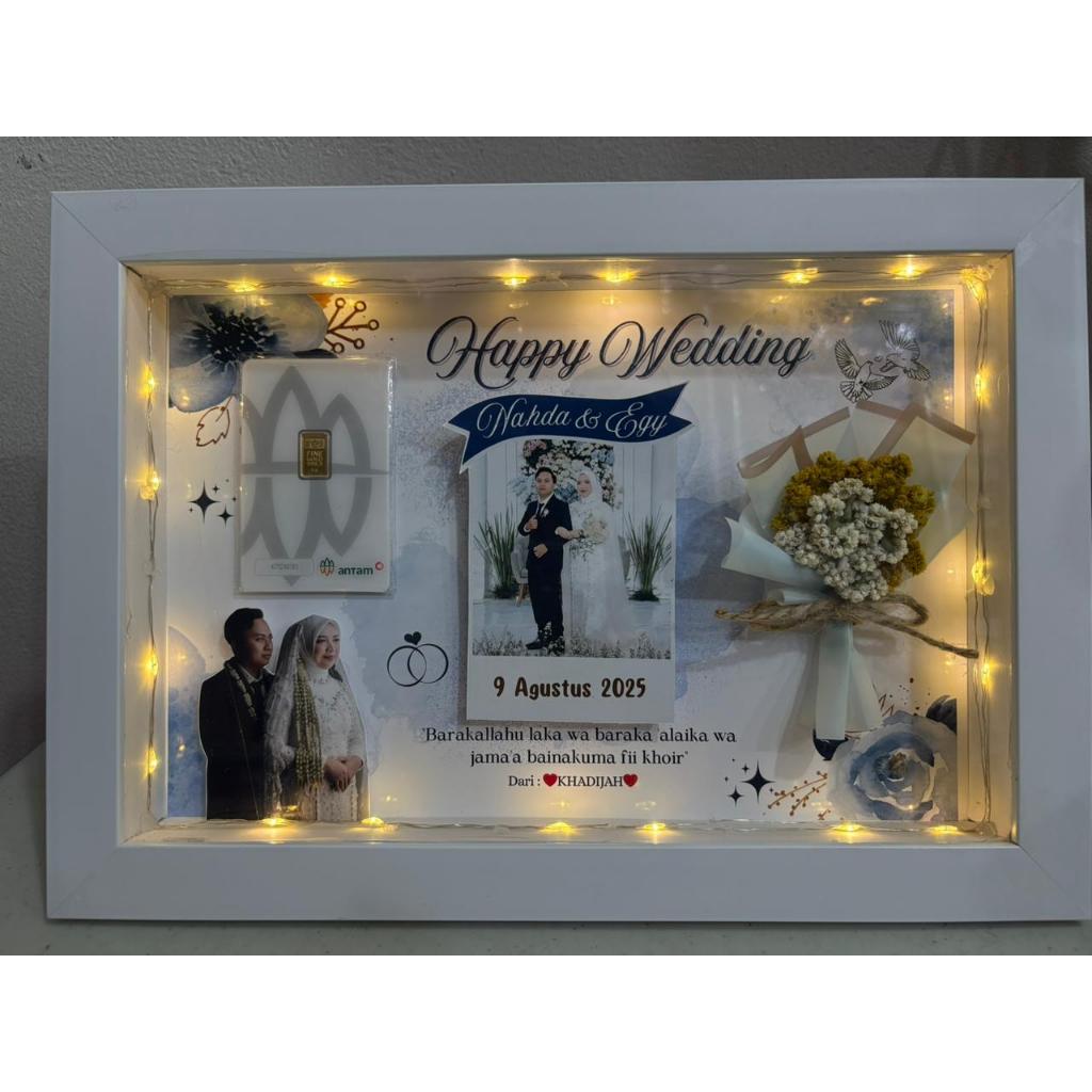 (UKURAN L 30x20) HAMPERS Gift CUSTOM Bingkai FRAME Mahar 3D pop up  Minigold  (TIDAK TERMASUK EMAS) 