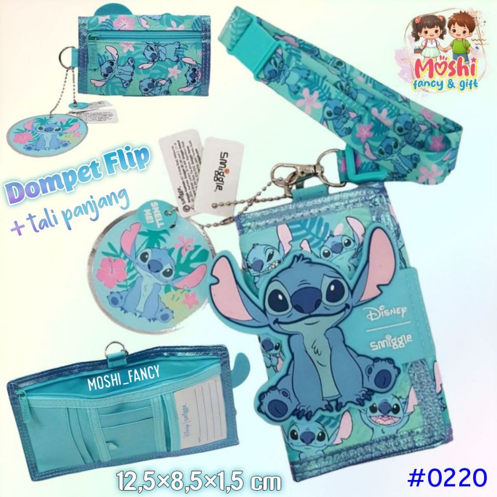 Dompet Anak Lipat Motif Stitch / Dompet Lipat Tali Panjang Stitch Anak / Dompet Lanyard Stitch Blue 