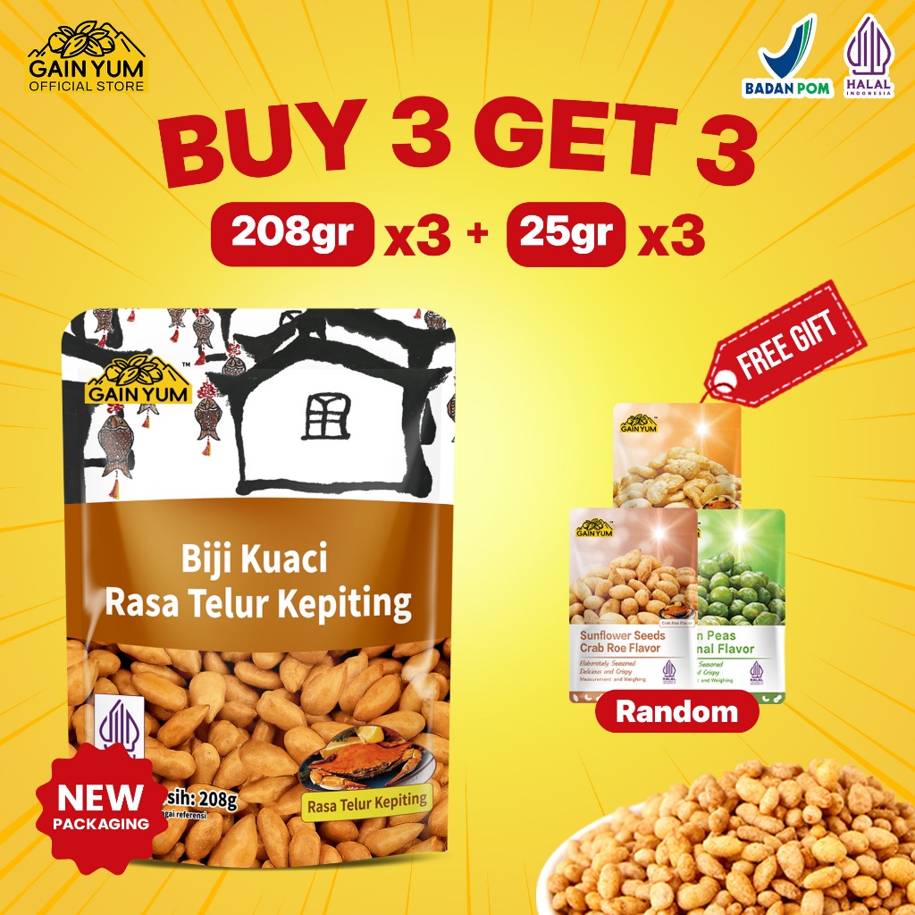 Gain Yum - Kuaci Kupas Rasa Telur Kepiting 208g