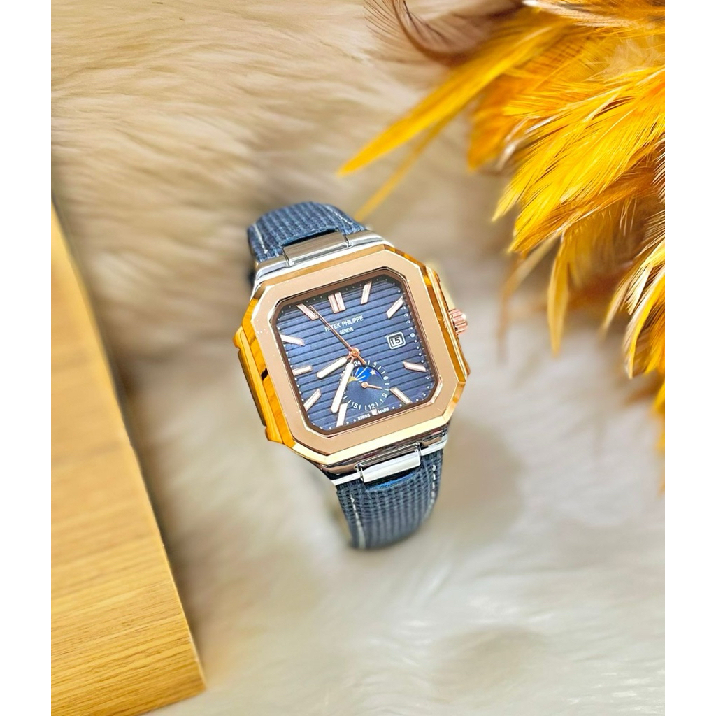 JAM TANGAN PRIA FASHION KOTAK TALI KULIT CRONO AKTIF