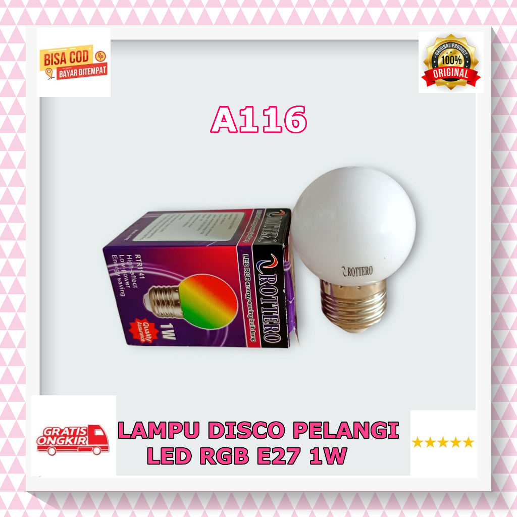 A116 Lampu LED PELANGI RGB OTOMATIS E27 Strip BULB LAMP MINI 1 WATT 7 WARNA AUTO HEMAT LISTRIK AWET 