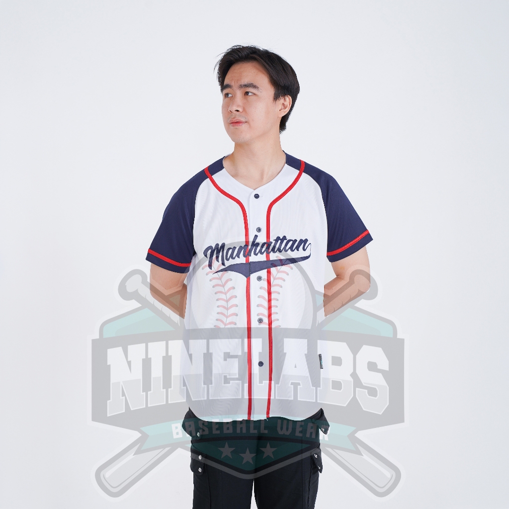 Jersey Baseball CUSTOM Manhattan Blue Pria & Wanita