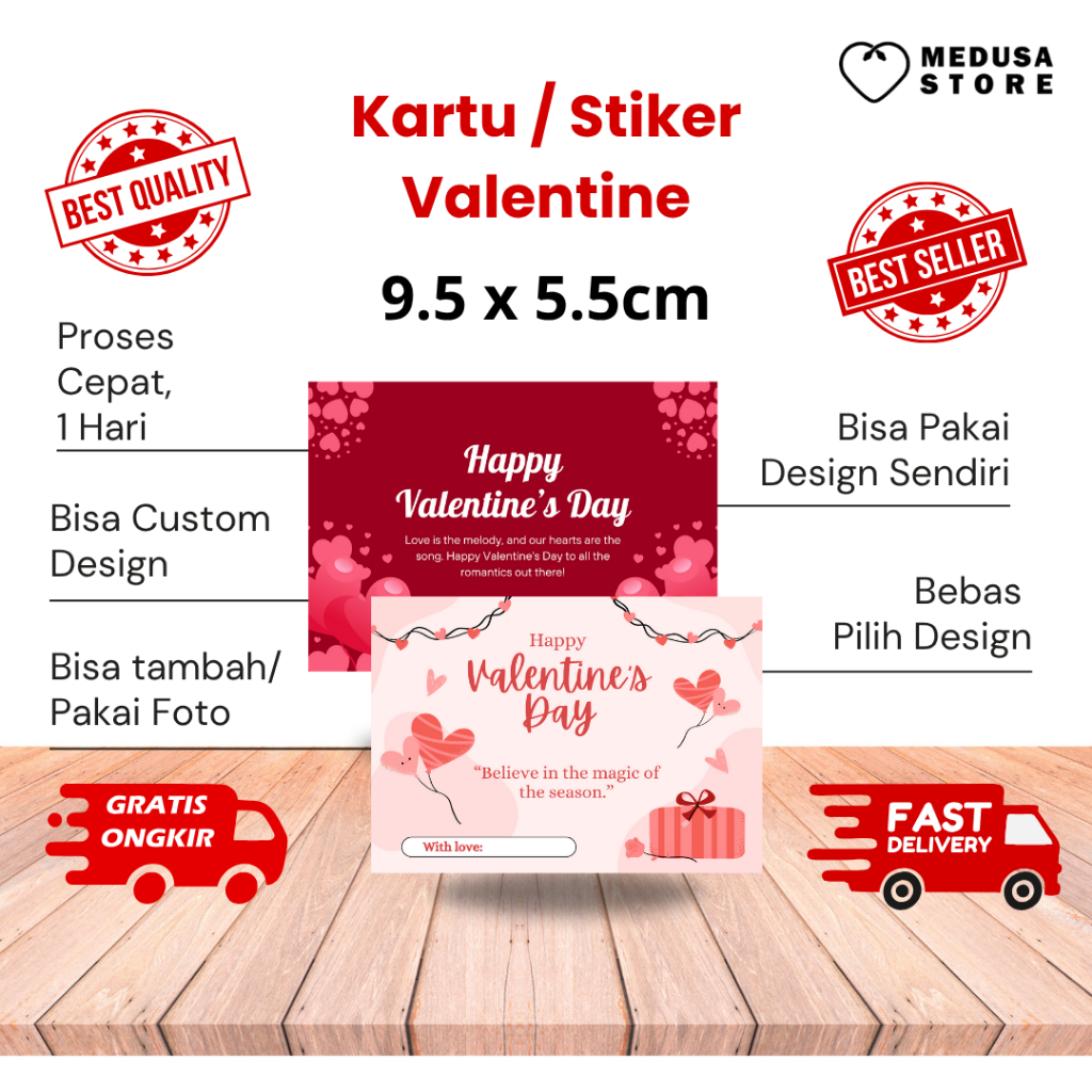 Kartu Ucapan Valentine Romantis Custom Nama | Greeting Card untuk Pacar & Orang Tersayang