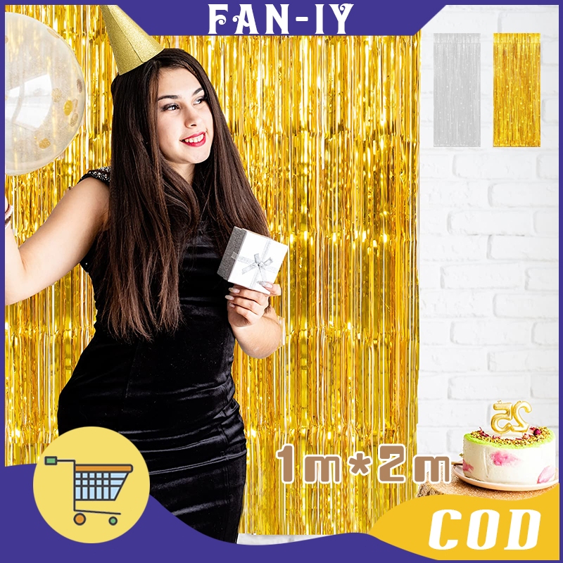 1x2 Meter Tirai Rumbai Ulang Tahun Tirai Pesta Backdrop Foil Tirai Rumbai Foil