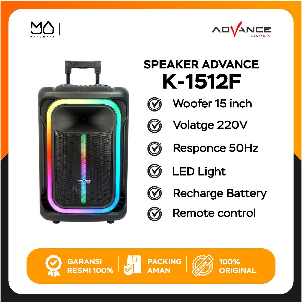 Speaker Bluetooth Aktif Advance K1512F / K-1512F  15 Inch Gratis 2 Mic - Garansi Resmi