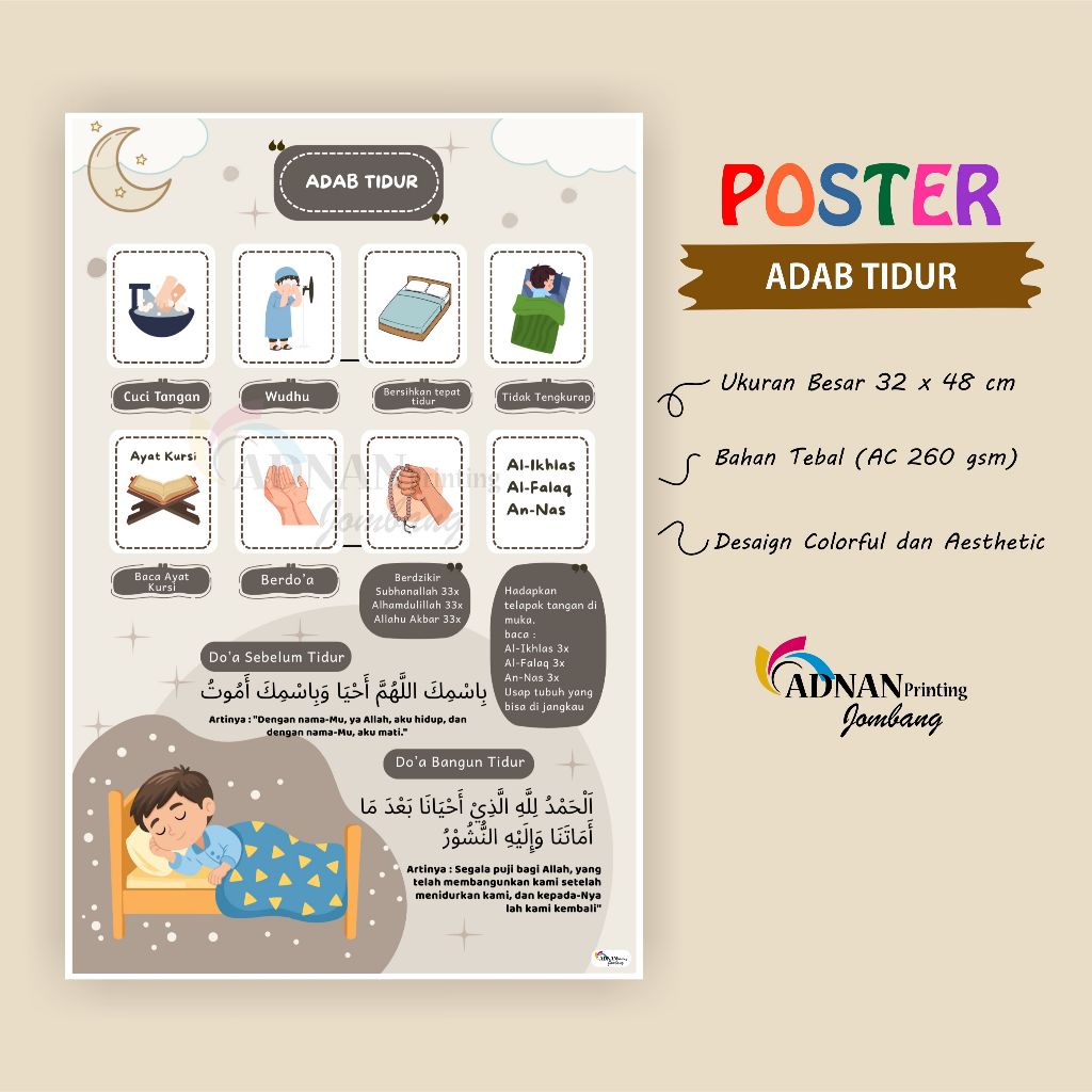 Poster Edukasi Aesthetic Seri Adab Makan Tidur Keluar Masuk Rumah dan Akhlak Baik