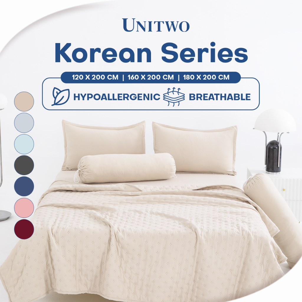 UNITWO [BED COVER ONLY] Bed Cover Selimut Tidur Lembut Motif Polos - Soft Blanket Selimut Polos Kore