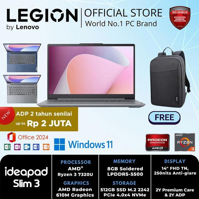 LENOVO IDEAPAD SLIM 3 14AMN8 C4ID C5ID AMD RYZEN 3-7320U 8GB 512GB WIN 11 HOME + OFFICE HOME 2024