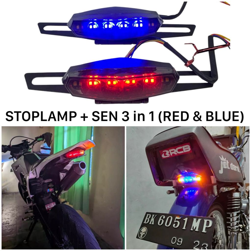 Lampu Stop 3 in 1 + Breket Dudukan Stoplamp Plus Sein Universaal Klx Crf Trail Vixion Fu Undertail