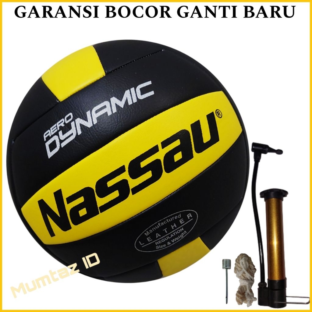 Bola Voli Nassau Aero Dynamic Kulit Asli Gratis Pompa dan Jaring