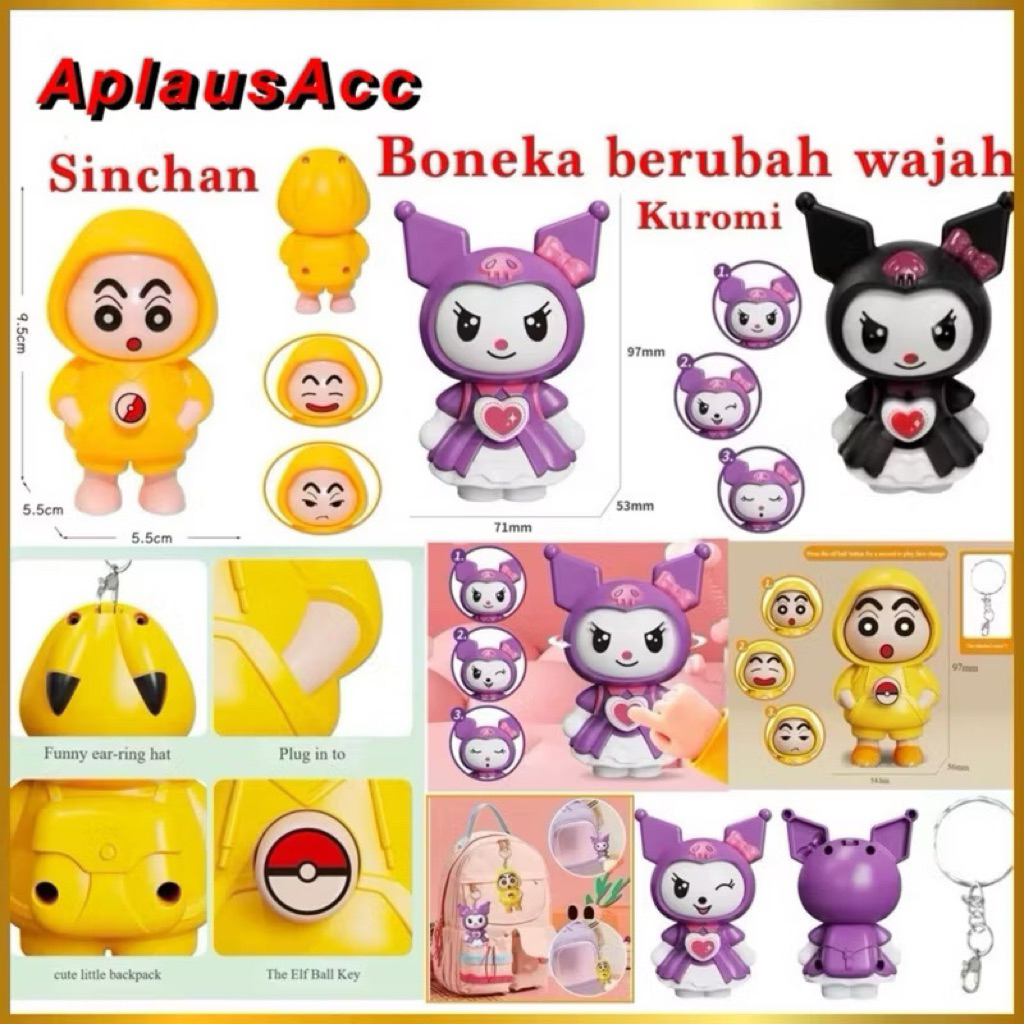 (GROSIRAN) Gantungan Kunci Boneka Shinchan Kuromi Berubah Wajah Keychain Karakter Shinchan Lucu
