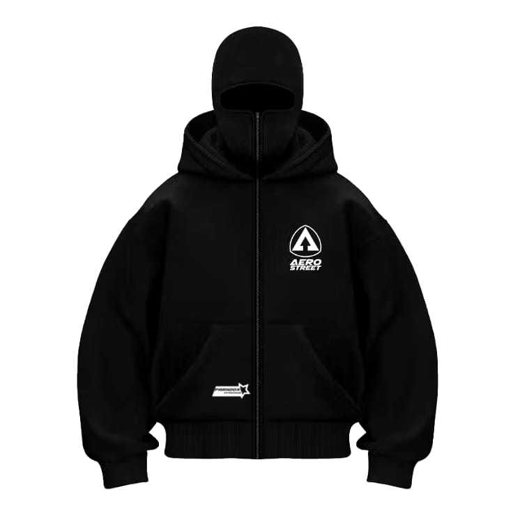 Balaclava Hoodie Zipper aerostreet Hitam Ninja 280gsm - Jaket balaclava aerostreet Premium Distro Un