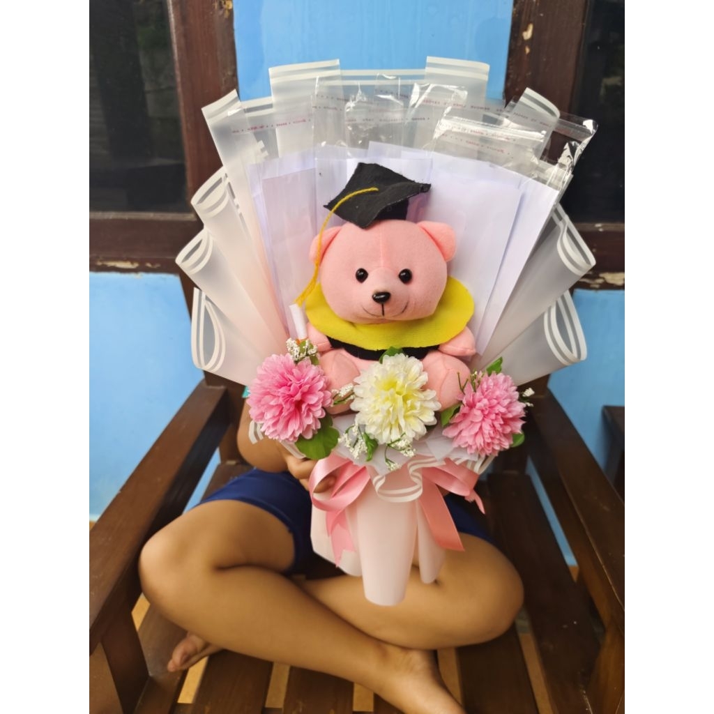 {PROMO} Buket Uang Kosongan/ Buket Boneka Wadah Uang Kosongan Gratis Kartu Ucapan Size Buket Medium 