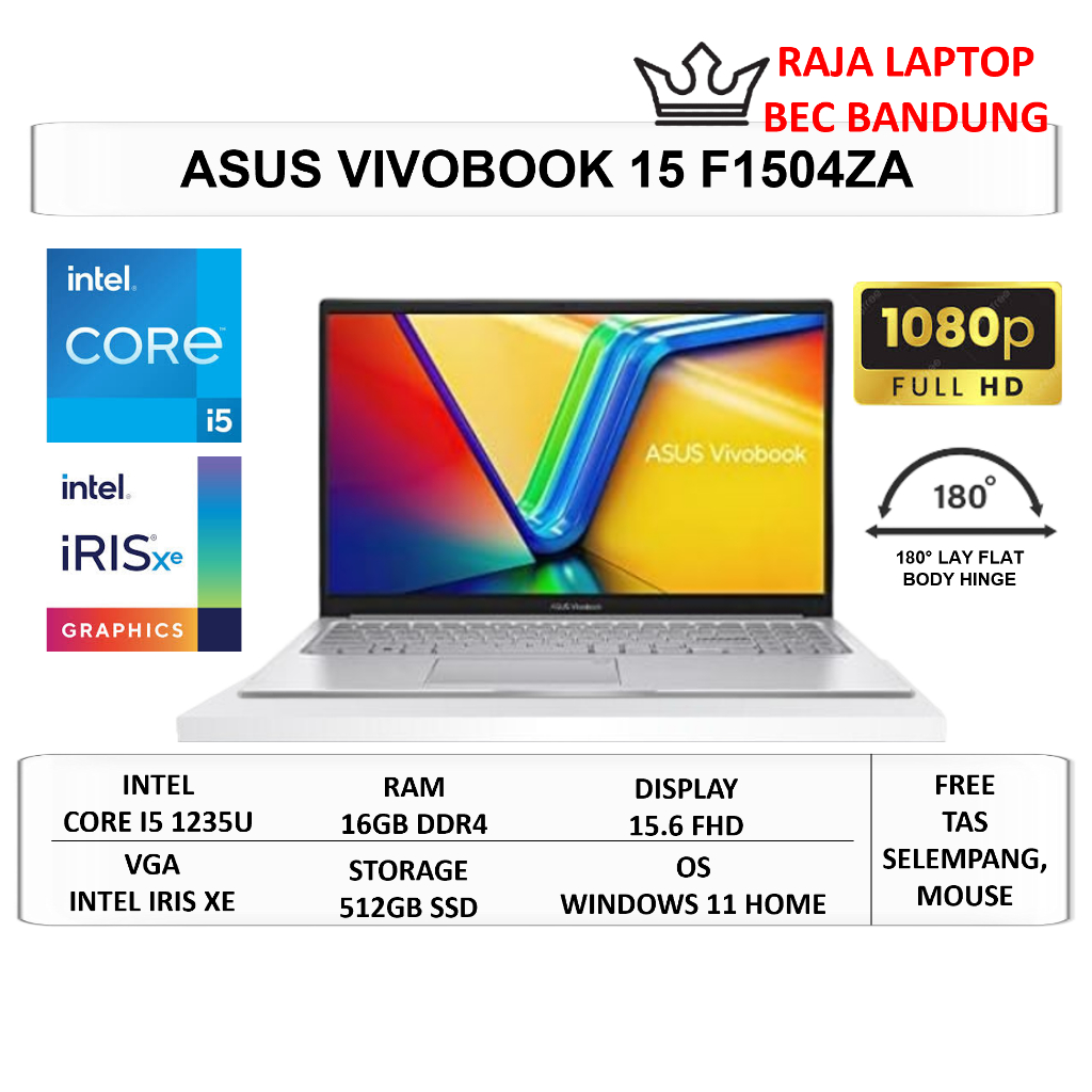 Laptop Baru Asus Vivobook 15 F1504ZA Intel Core i5 Gen 12 Ram 16GB SSD 512GB 15.6" FHD Windows 11