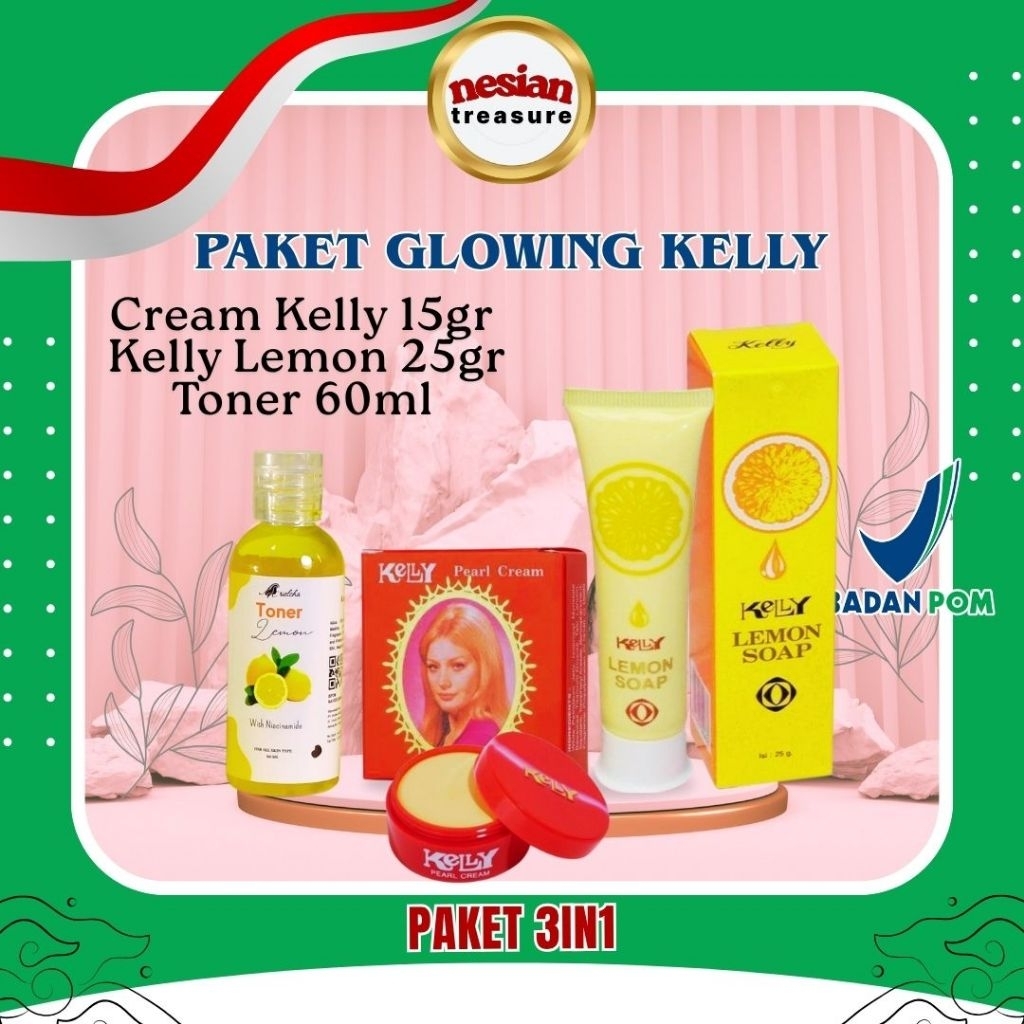 BPOM 3in1 Kelly | Paket Pemutih Wajah | Paket Kelly, Kelly lemon soap Toner Lemon