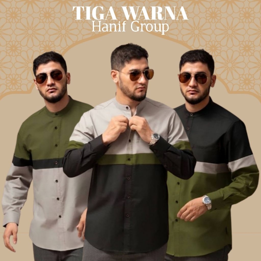 Baju Koko Pria Dewasa Lengan Panjang Kemeja Hadroh Tiga Warna Size M L XL XXL