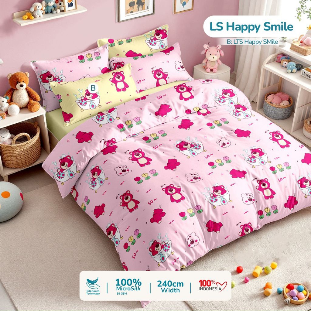 Sprei anak motif lotso happy smile sprei set free anti geser sprei lucu sprei90x200 sprei100x200 spr