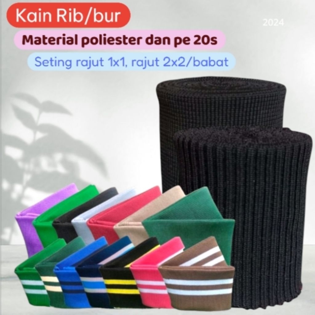 RIB BUR untuk jaket bagian kerah lengan pinggang polos salur perlembar