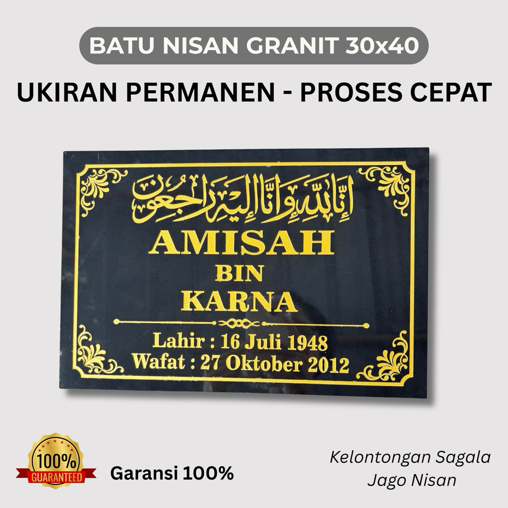 BATU NISAN GRANIT LEMPENGAN NAMA UKURAN 30x40