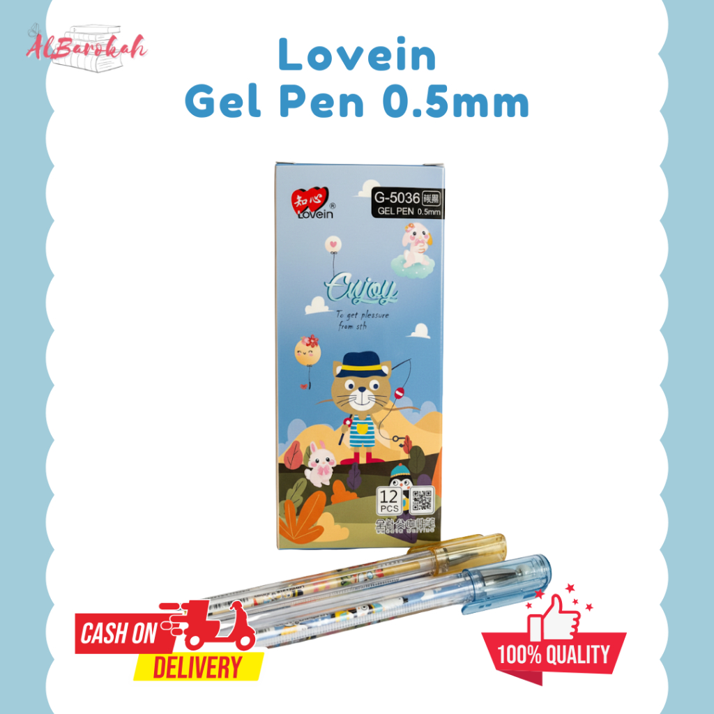 LOVEIN Gel Pen 0.5 | [100% Original] Pulpen Gel Halus & Lancar | 1 Box Isi 12 Pcs